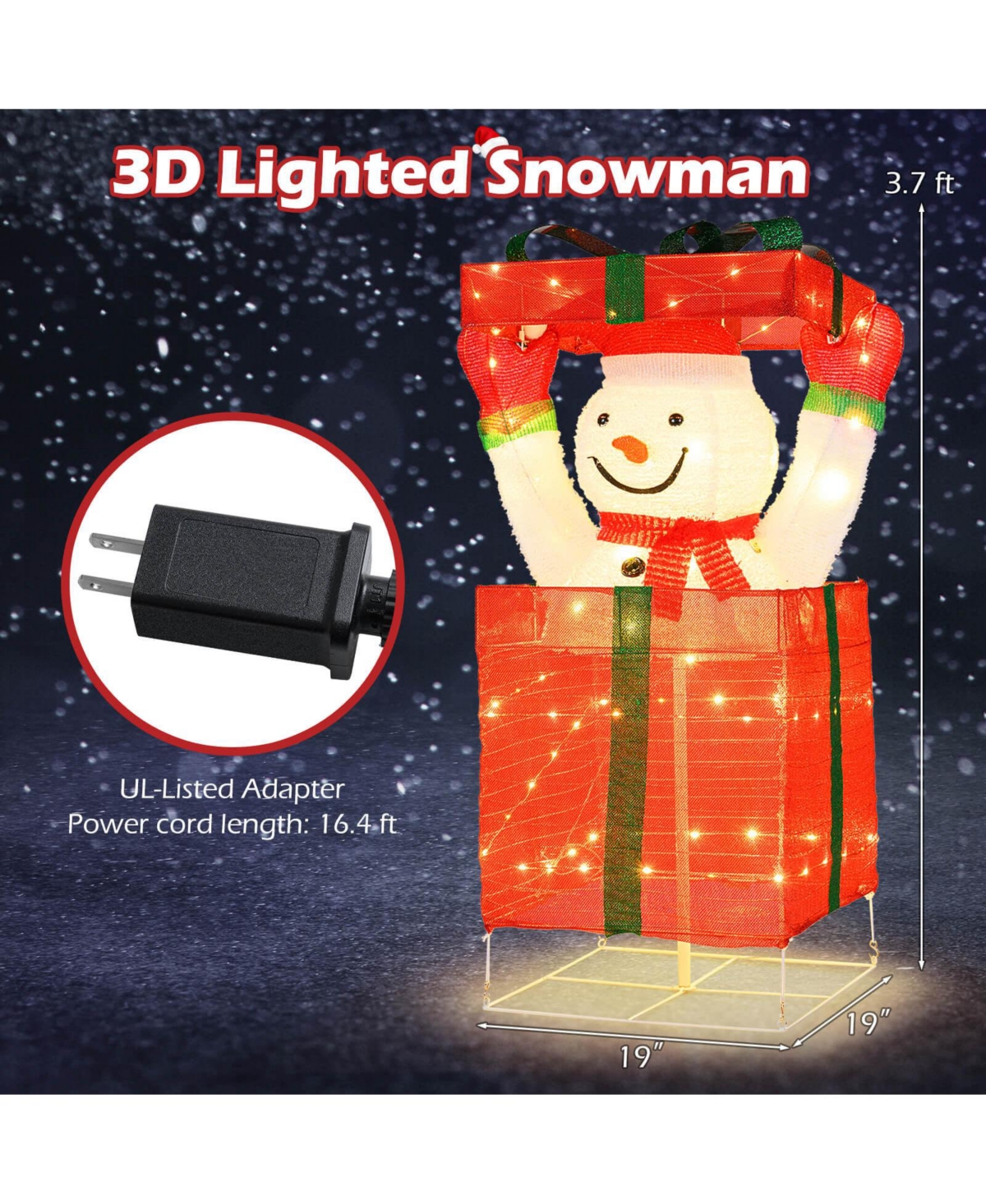 Costway Lighted Snowman in Gift Box Christmas Decoration with 100 Led Lights for Home Lawn