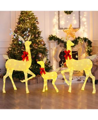 3 PCS Lighted Family Deer Set with LED Lights RGB Flashing Lights 12 Ground Stakes