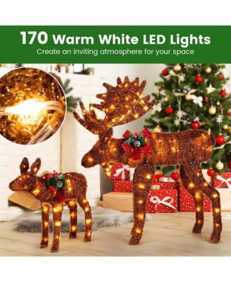 2 PCS Lighted Moose Family Light-up Xmas Deer Decorations with 170 LED Lights