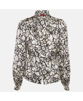 Women's Floral Print Satin Silk Tie-Up Neck Detail Blouse