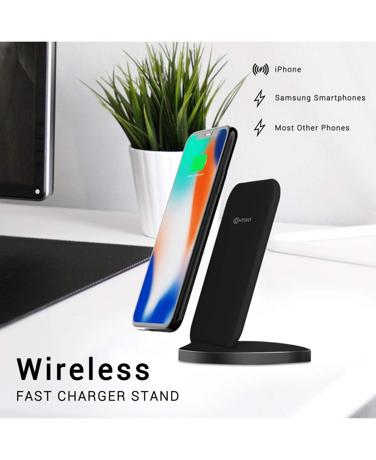 Contixo W3 Fast Wireless Charging Stand, Qi Compatible for Smartphones