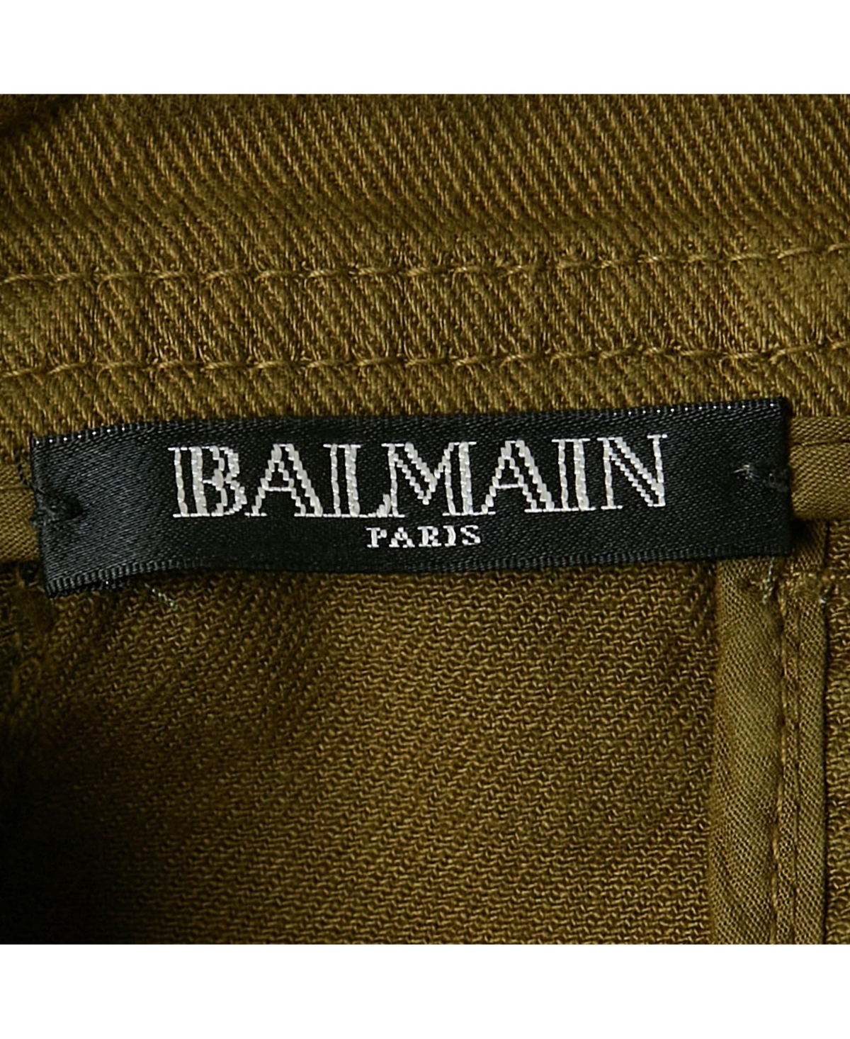 Pre-Owned Balmain Women's Olive Green Distressed Denim Accents Mini Skirt