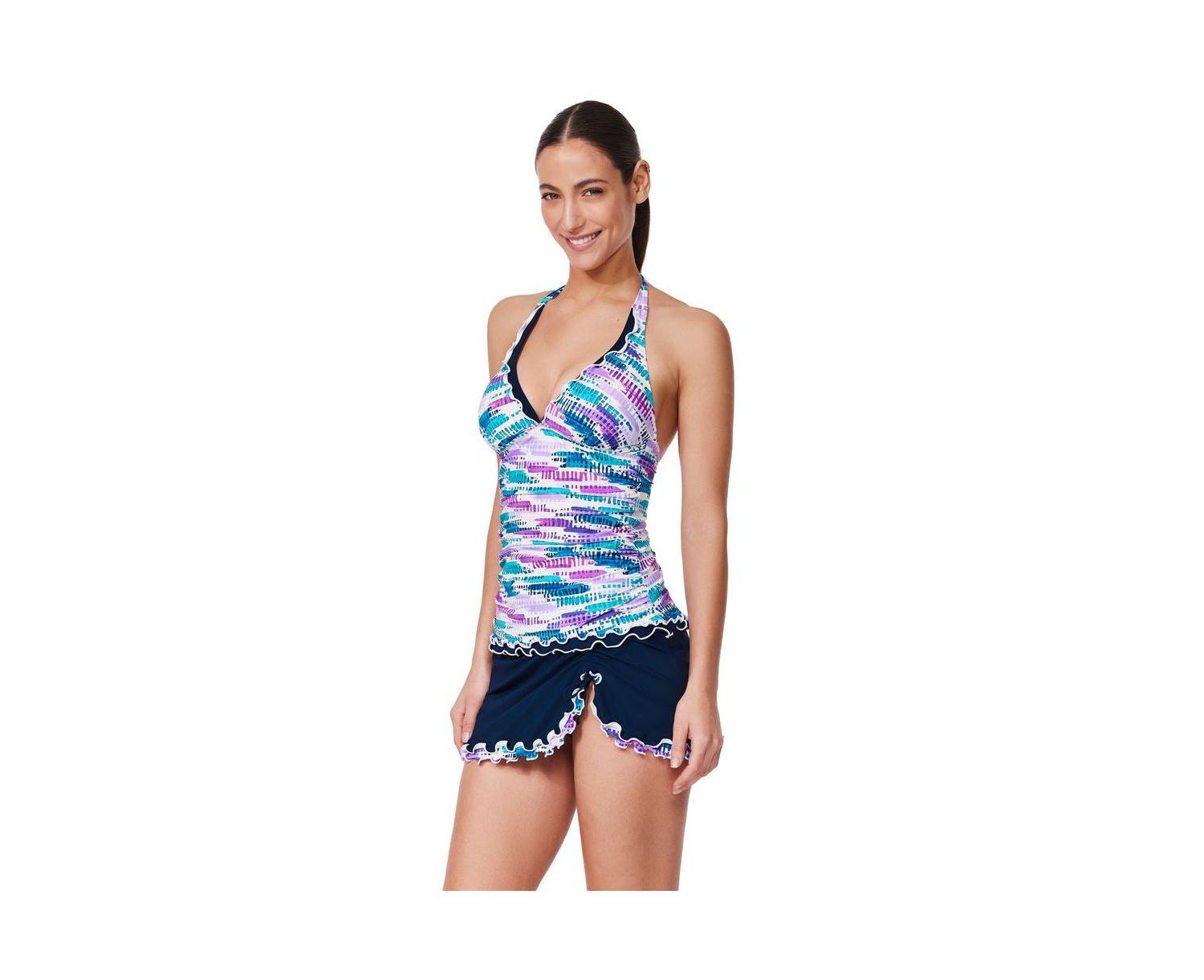 Women's Canva Tricolore Halter Tankini Top