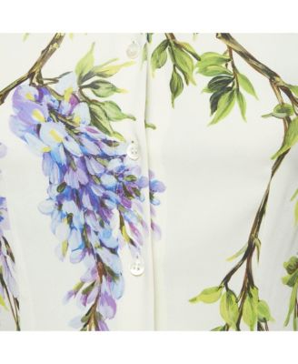 Women's Floral Print Silk Long Sleeve Shirt