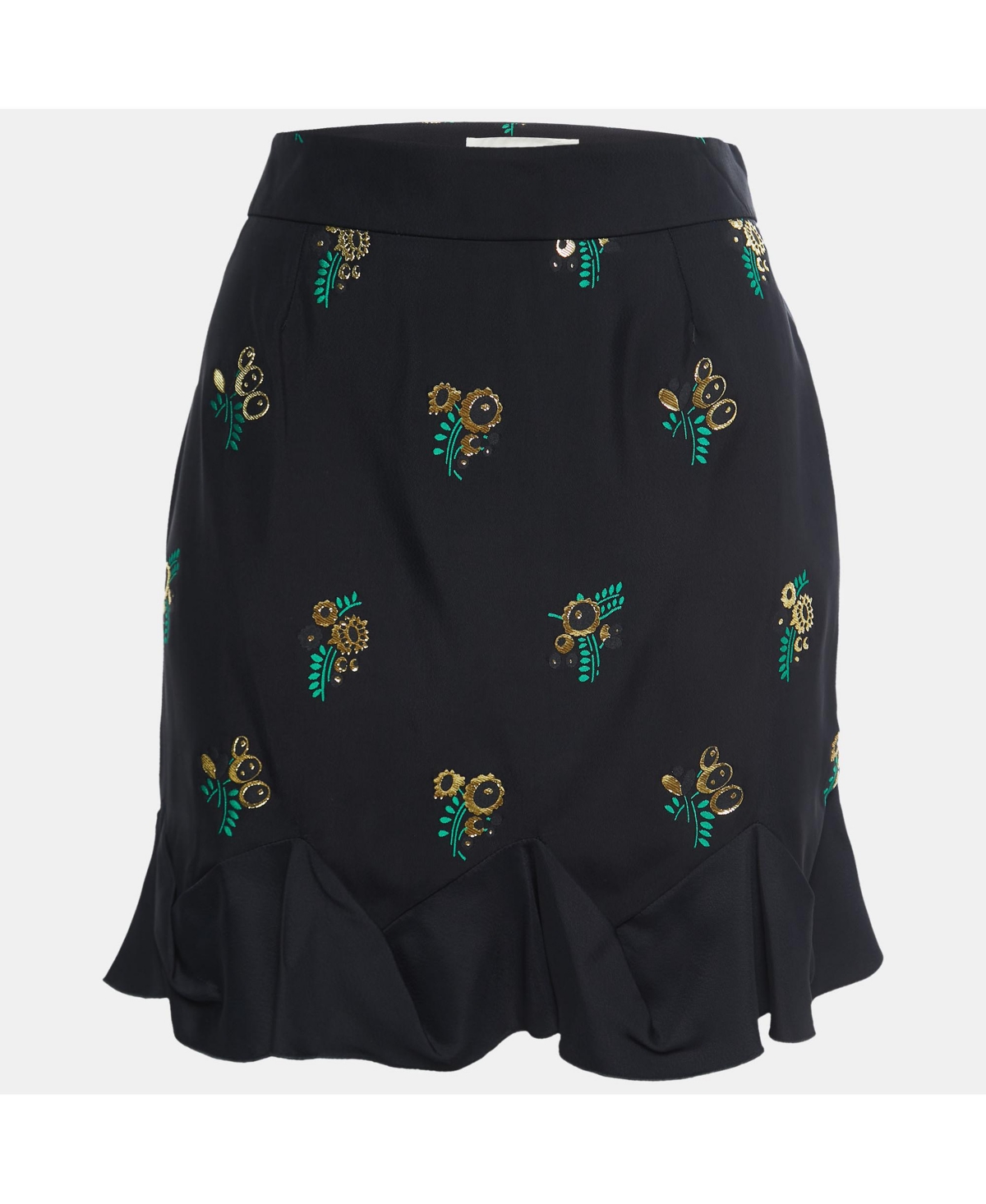 Pre-Owned Stella Mccartney Women's Black Patterned Crepe Ruffle Trimmed Skirt