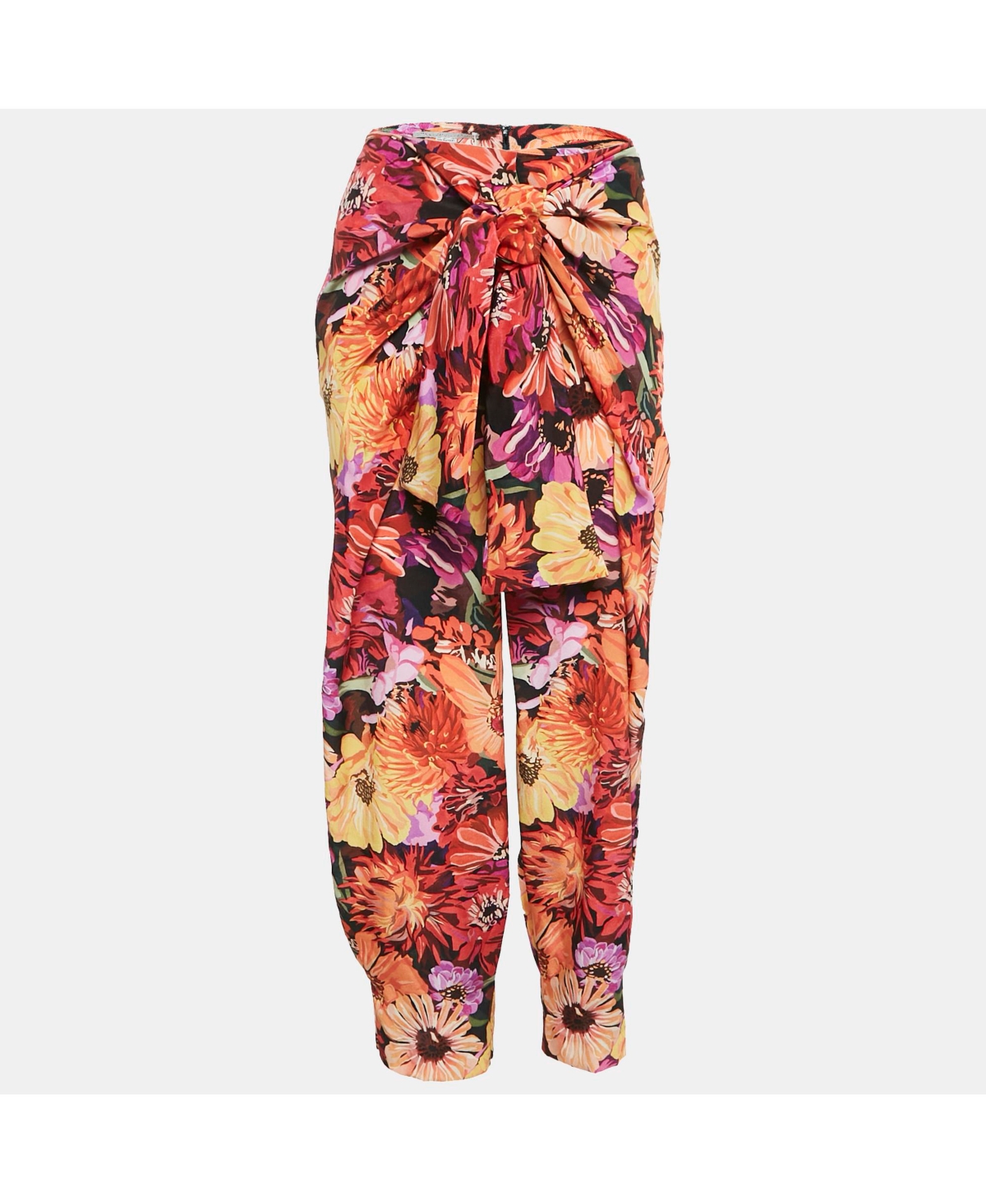 Pre-Owned Stella Mccartney Women's Red Floral Print Silk Tie-Up Trousers