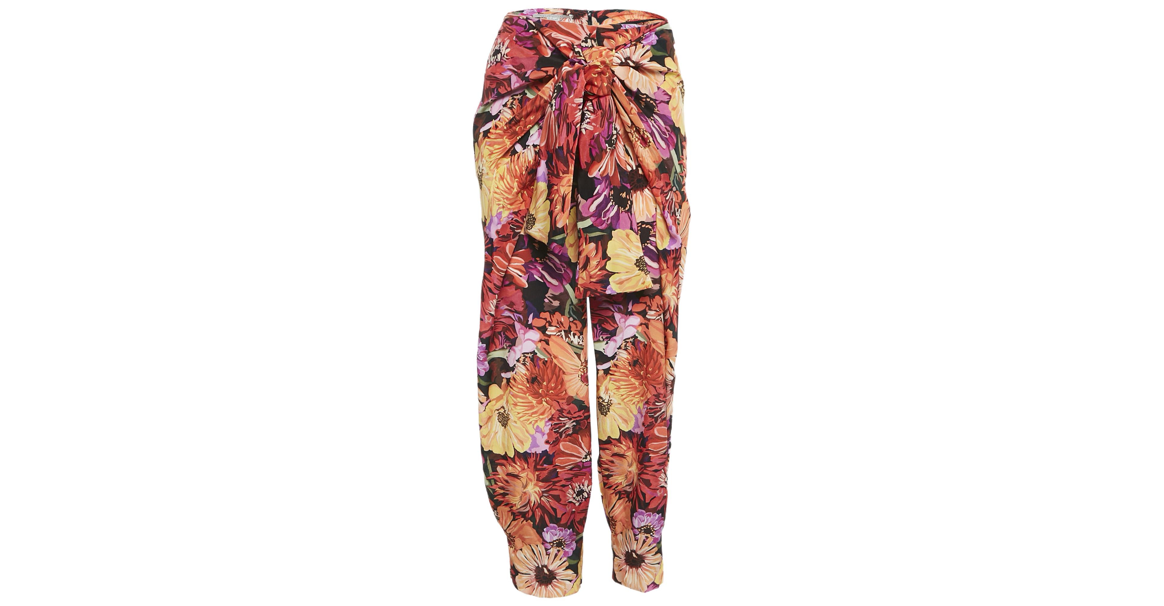 Pre-Owned Stella Mccartney Women's Red Floral Print Silk Tie-Up Trousers