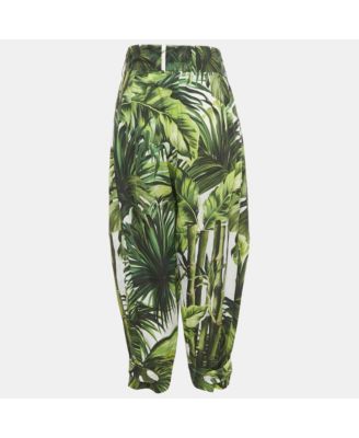 Women's Green Tropical Print Cotton High Trouser