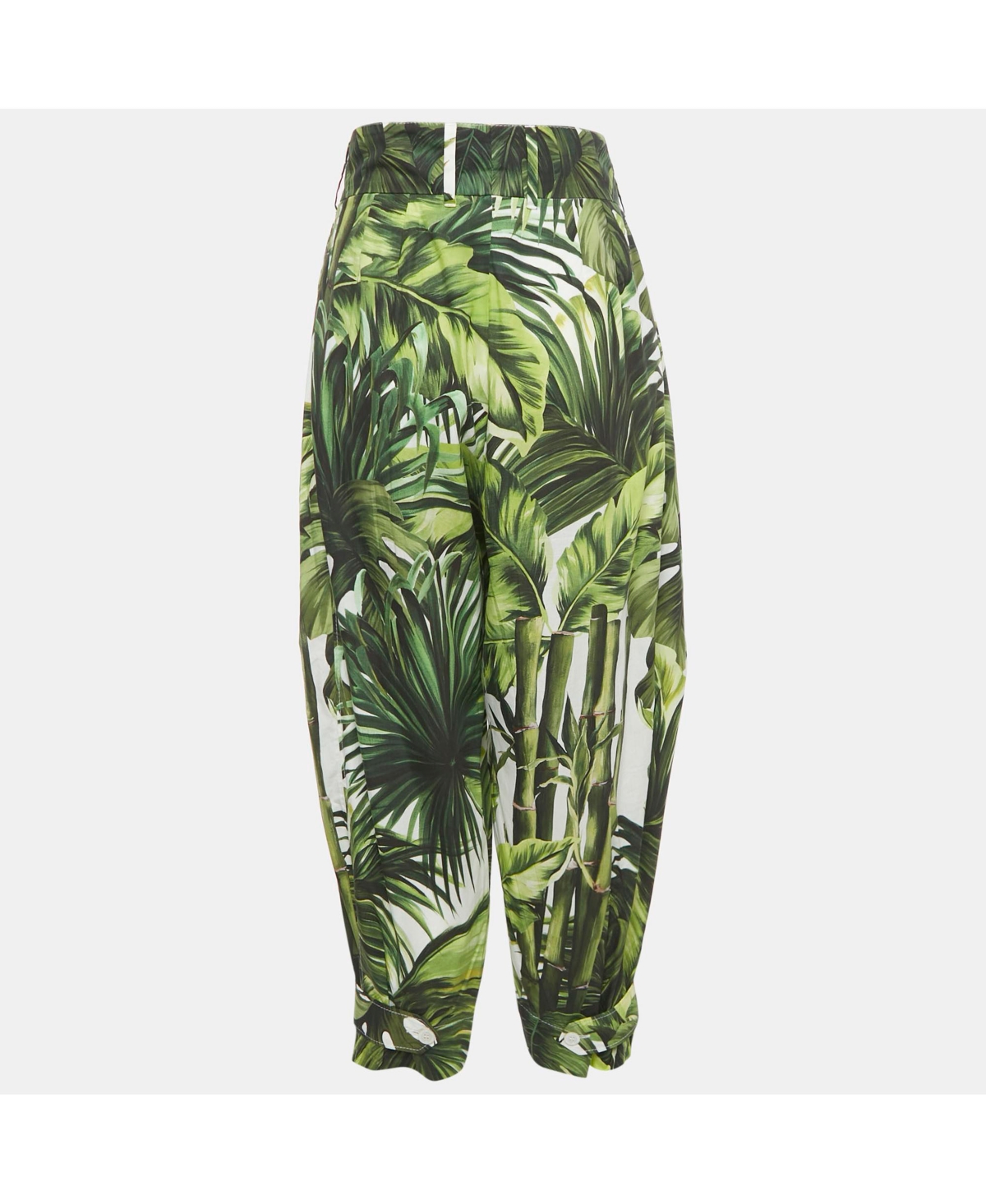 Pre-Owned Dolce & Gabbana Women's Green Tropical Print Cotton High Trouser