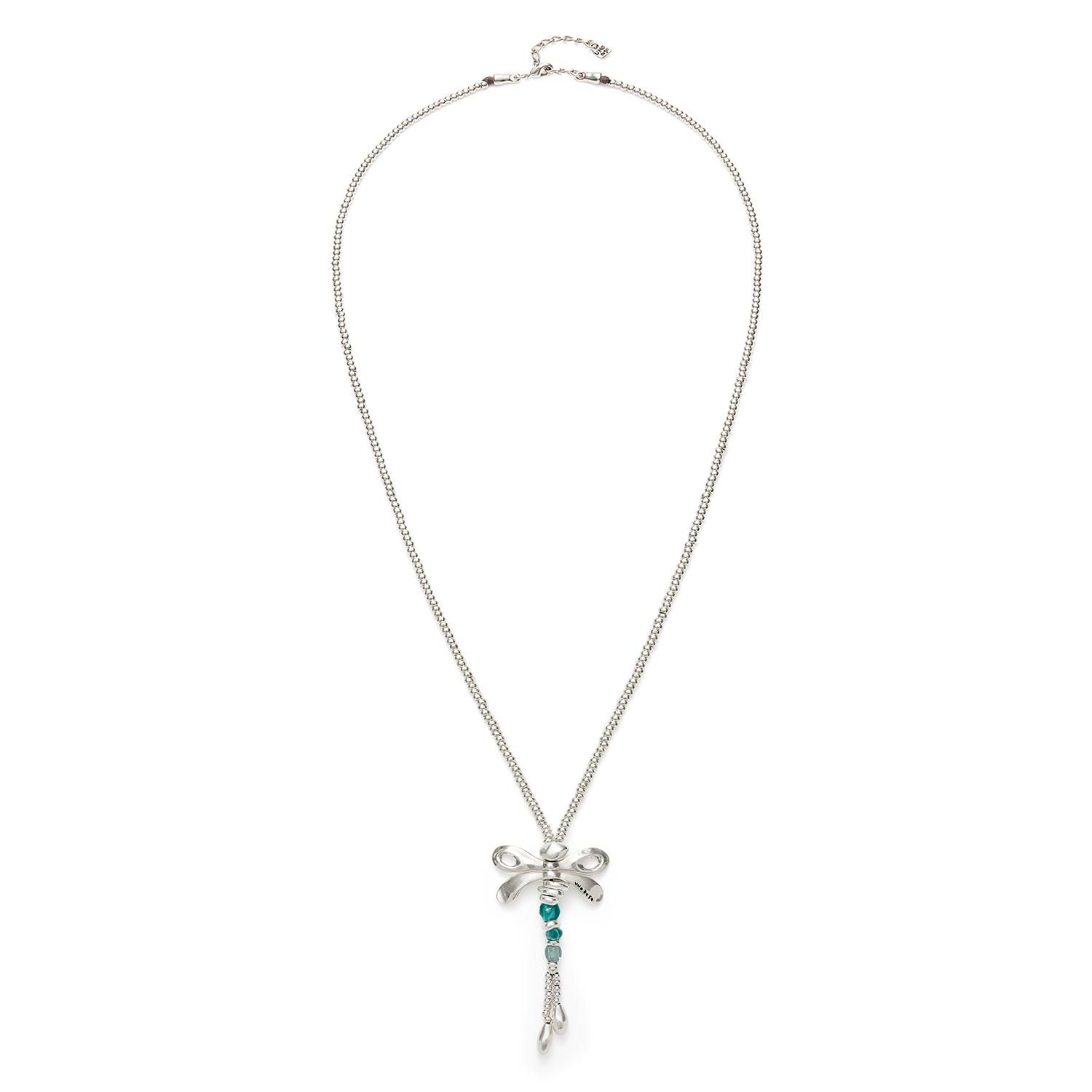 Long Sterling Silver Plated and Green Crystal Dragonfly Necklace