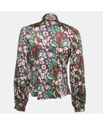 Women's London Printed Satin Silk Tie-Up Neck Detail Blouse