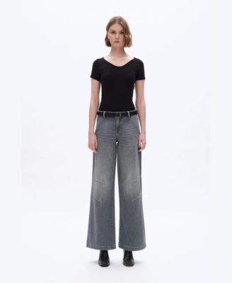 Women's Retro Washed Mid-Rise Wide-Leg Jeans