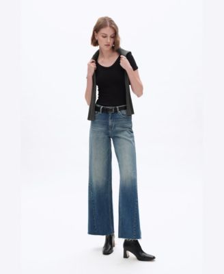 Women's High-Rise Faded Wash Wide-Leg Jeans