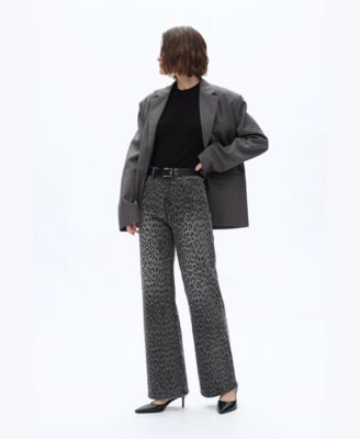 Women's Leopard-Print High-Rise Wide-Leg Jeans