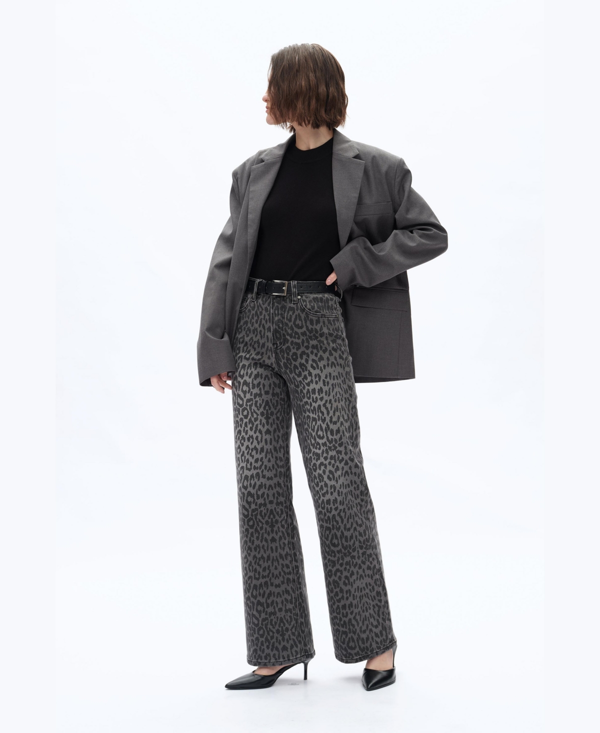 Bayeas Women's Leopard-Print High-Rise Wide-Leg Jeans