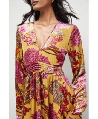 Women's Plunge Neck Waisted Midi Dress