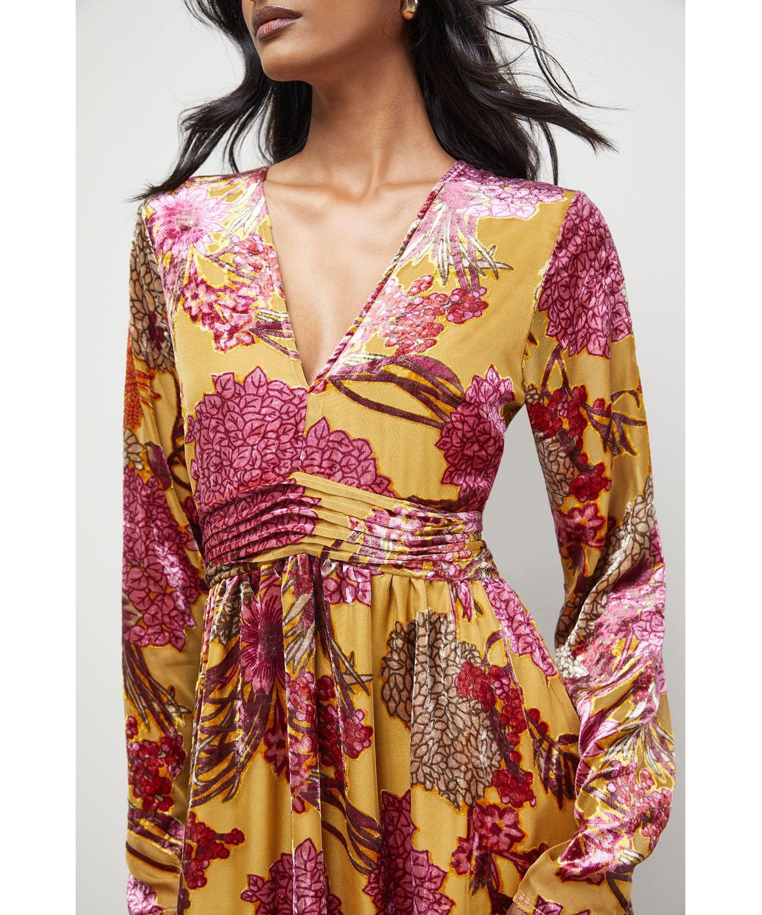 Women's Plunge Neck Waisted Midi Dress