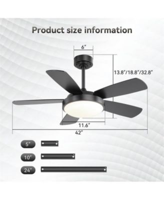 42-inch Modern Black 5-Blade Ceiling Fan with Light and Remote Control