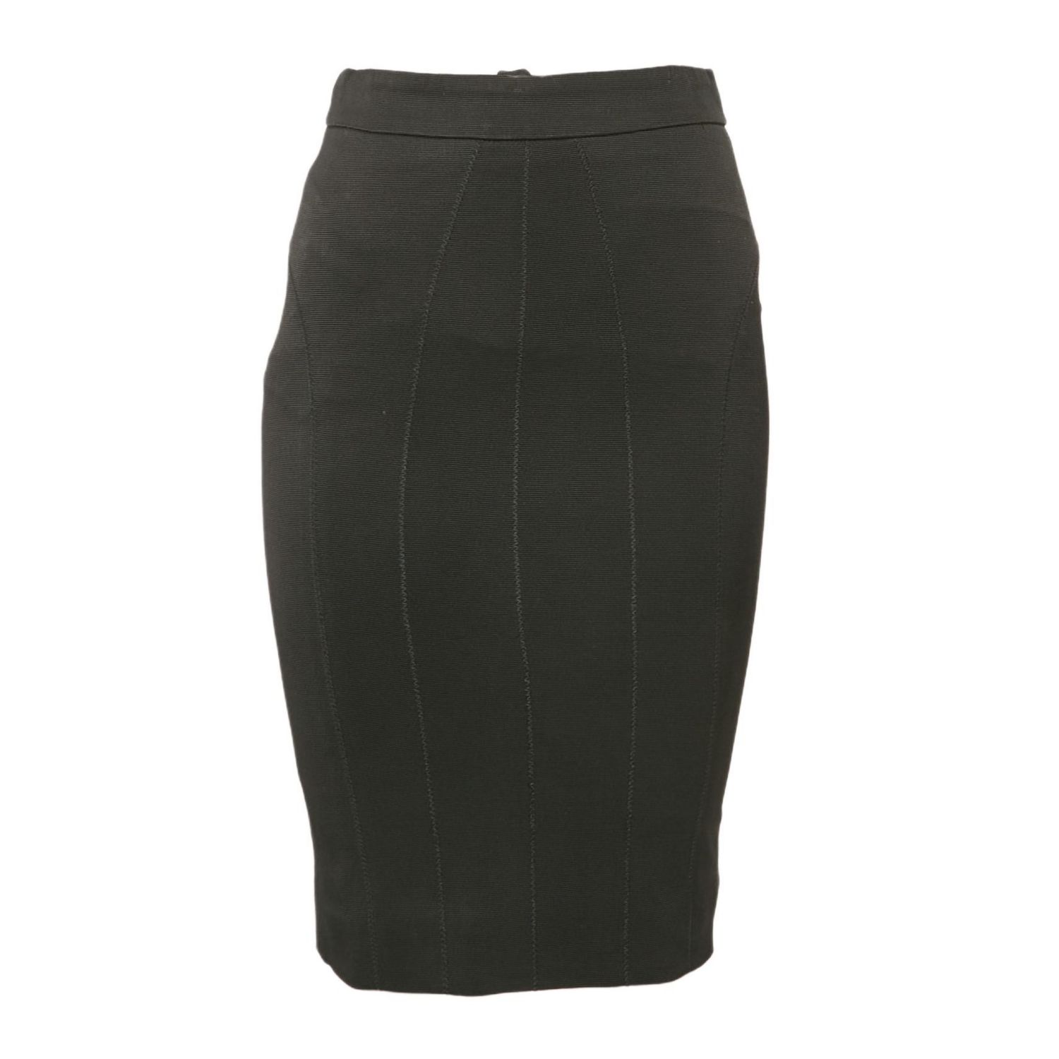 Women's Black Textured Stretch Crepe Knee-Length Skirt