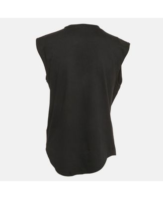 Women's Black Leather And Brass Shoulder Embellished Jersey T-Shirt