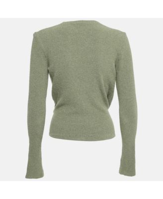 Women's Light Khaki Cotton Blend Plunge Neck Le Gilet Nou&eacute Cardigan