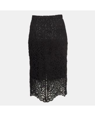 Women's Black Macrame Lace Midi Pencil Skirt
