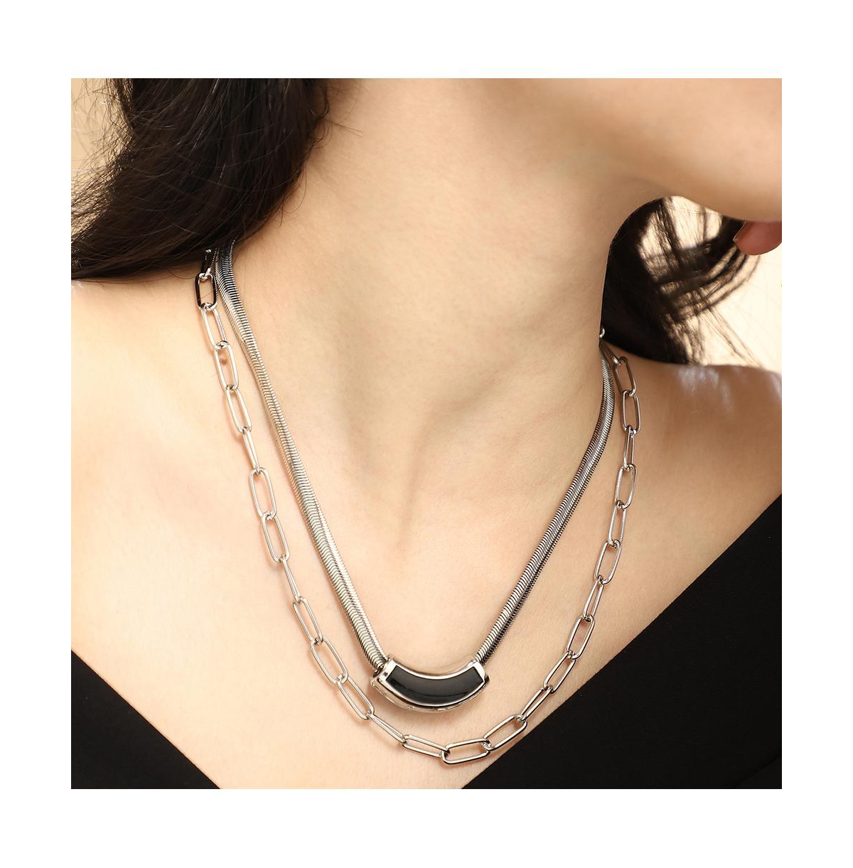 Sohi Women's The Sylvan-Snakechain Multi-Layer Necklace - Chrome Silver