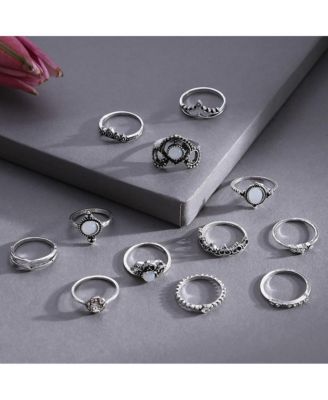 Women's Silver  Pack Of 12 Oxidized Rings
