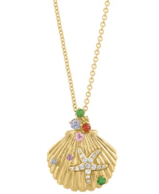 Diamond (1/10 ct. t.w.) & Multi Gemstones (1/4 ct. t.w.) Pendant Necklace in 14k Yellow Gold