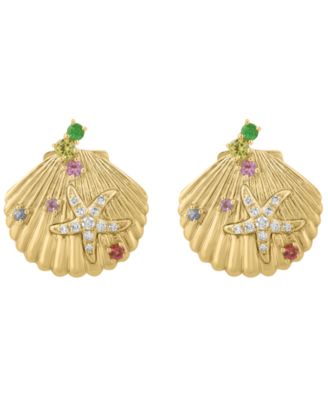 Diamond (1/10 ct. t.w.) & Multi Gemstones (1/4 ct. t.w.) Stud Earrings in 14k Yellow Gold