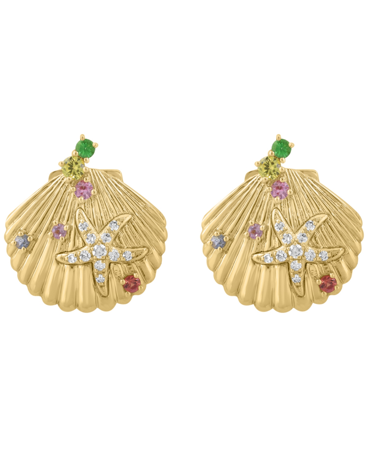 Effy Collection Diamond (1/10 ct. t.w.) & Multi Gemstones (1/4 ct. t.w.) Stud Earrings in 14k Yellow Gold