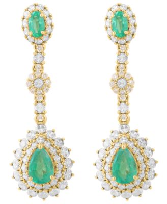 Diamond (1/5 ct. t.w.) & Emerald (1-5/8 ct. t.w.) Drop Earrings in 14k Two-Toned Gold
