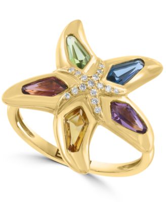 Diamond (1/20 ct. t.w.) & Multi Gemstones (1-3/8 ct. t.w.) Ring in 14k Yellow Gold