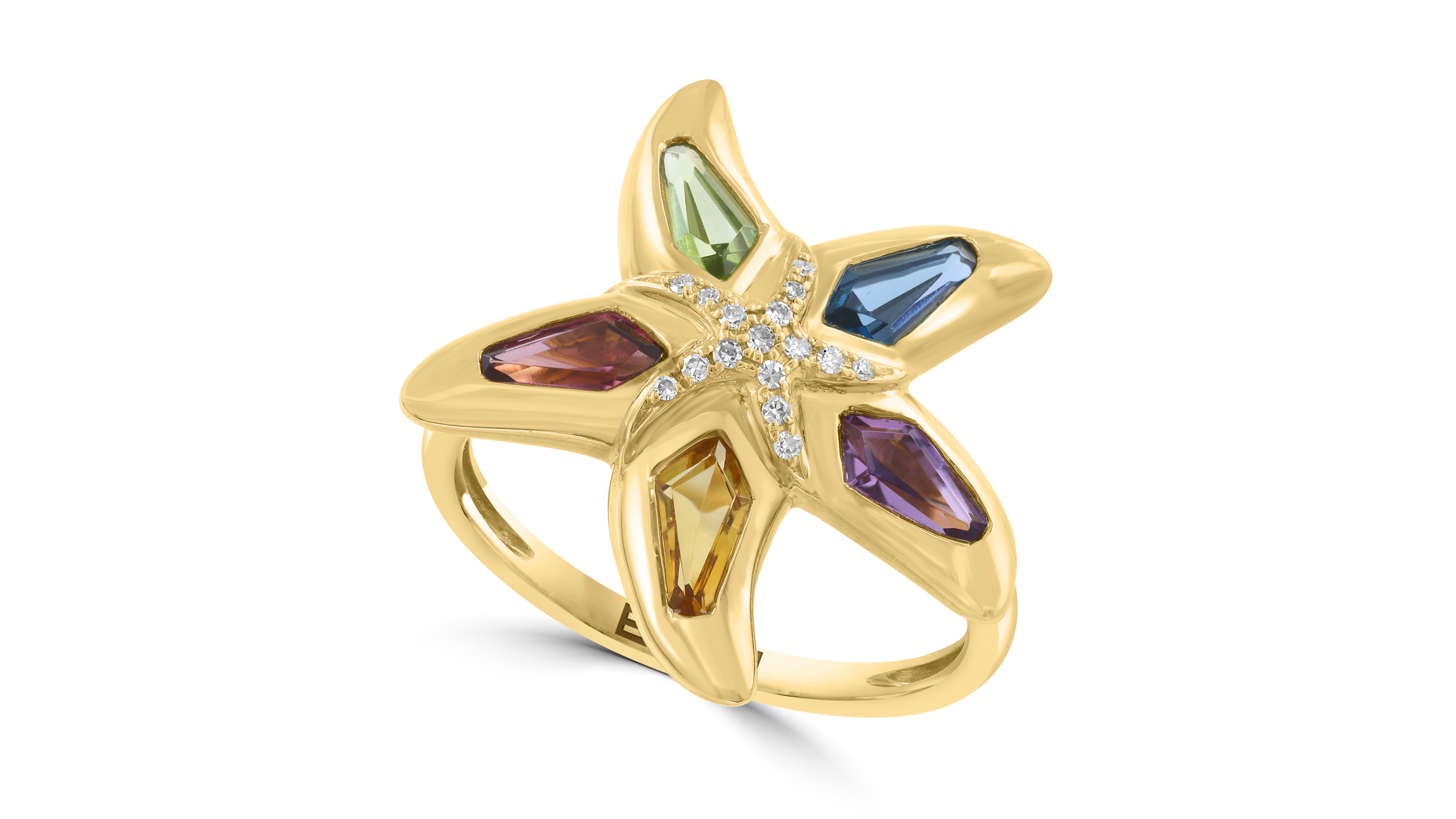 Effy Collection Diamond (1/20 ct. t.w.) & Multi Gemstones (1-3/8 ct. t.w.) Ring in 14k Yellow Gold