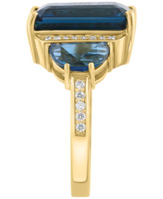 Diamond (1/4 ct. t.w.) & London Blue Topaz (11 ct. t.w.) Ring in 14k Yellow Gold