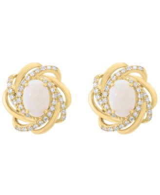 Diamond (1/4 ct. t.w.) & Opal (7/8 ct. t.w.) Stud Earrings in 14k Yellow Gold