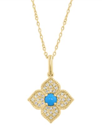 Diamond (1/10 ct. t.w.) & Turquoise Pendant Necklace in 14k Yellow Gold