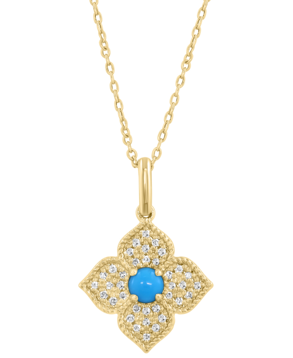 Effy Collection Diamond (1/10 ct. t.w.) & Turquoise Pendant Necklace in 14k Yellow Gold