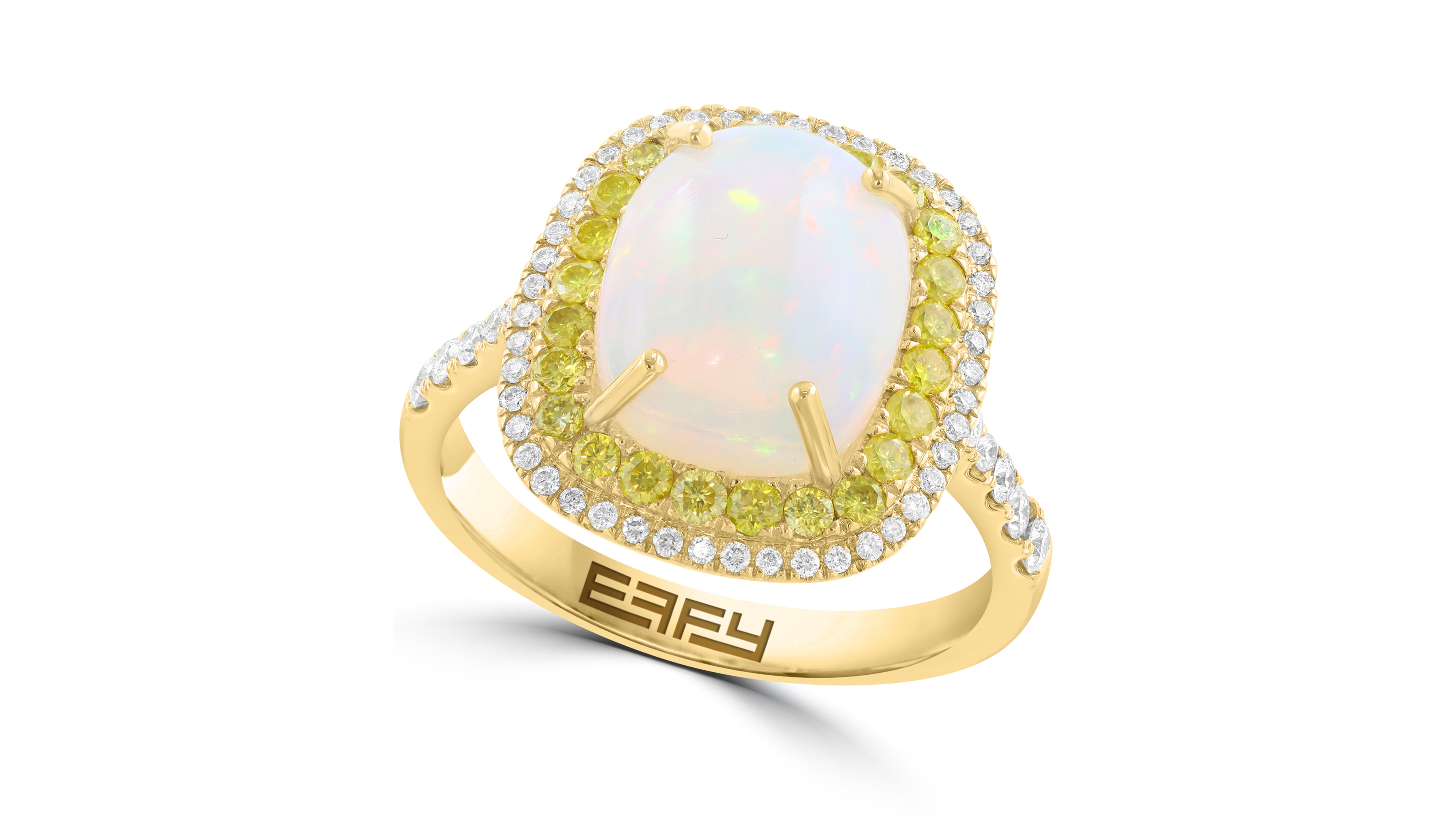 Effy Collection White Diamond (1/4 ct. t.w.), Yellow Diamond (1/3 ct. t.w.) & Opal (2-5/8 ct. t.w.) Ring in 14k Yellow Gold