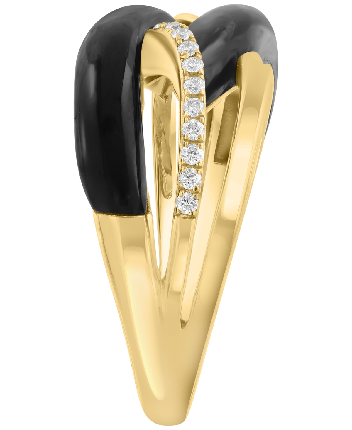 Effy Collection Diamond (1/8 ct. t.w.), Tigers Eye (1-7/8 ct. t.w.) & Onyx Ring in 14k Yellow Gold