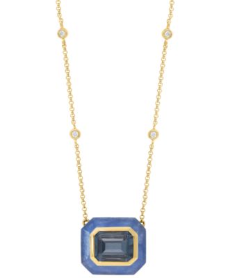 Diamond (1/20 ct. t.w.) & Multi Blue Topaz (5-7/8 ct. t.w.) Pendant Necklace in 14k Yellow Gold