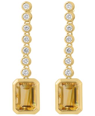 Diamond (1/4 ct. t.w.) & Madeira Citrine (2-1/3 ct. t.w.) Drop Earrings in 14k Yellow Gold