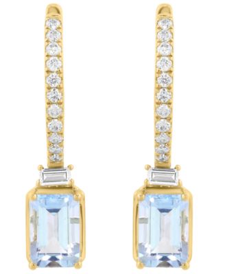Diamond (1/4 ct. t.w.) & Aquamarine (7/8 ct. t.w.) Drop Earrings in 14k Yellow Gold