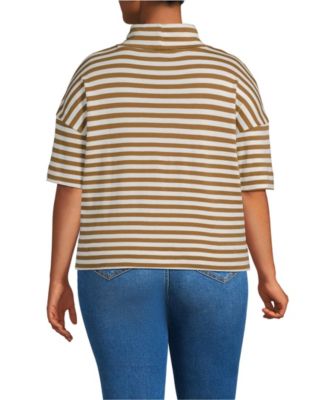 Plus Size Elbow Sleeve Supima Cotton Relaxed Turtleneck