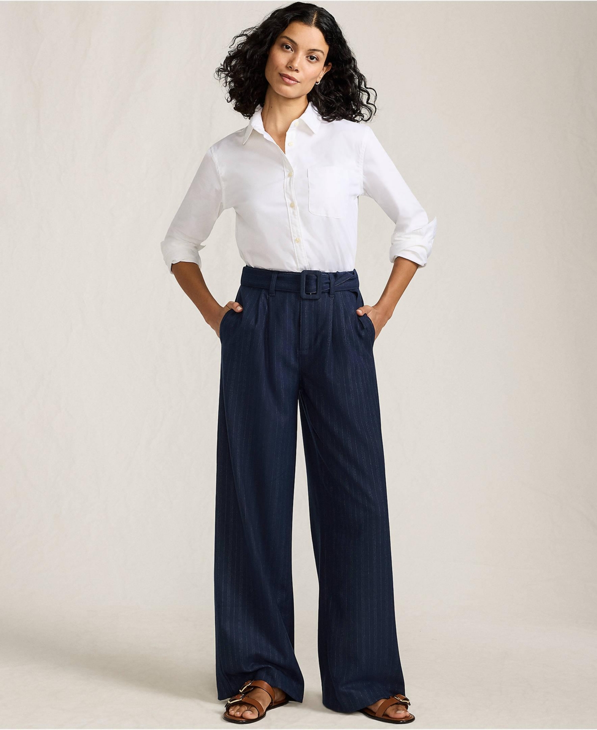 Lands' End Women's Brushed Flannel Mid Rise Wide Leg Trousers
