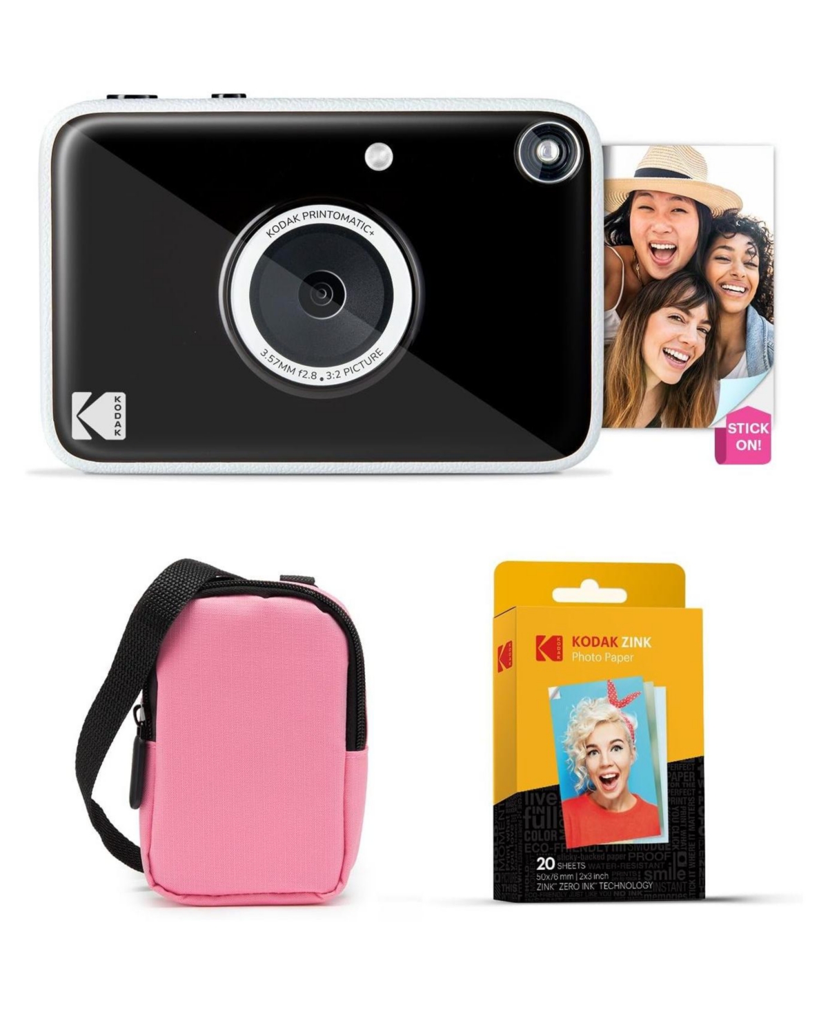Kodak Printomatic+ Instant Camera Bundle (Yellow) 10MP w/ Pink Case & 20 Zink Paper