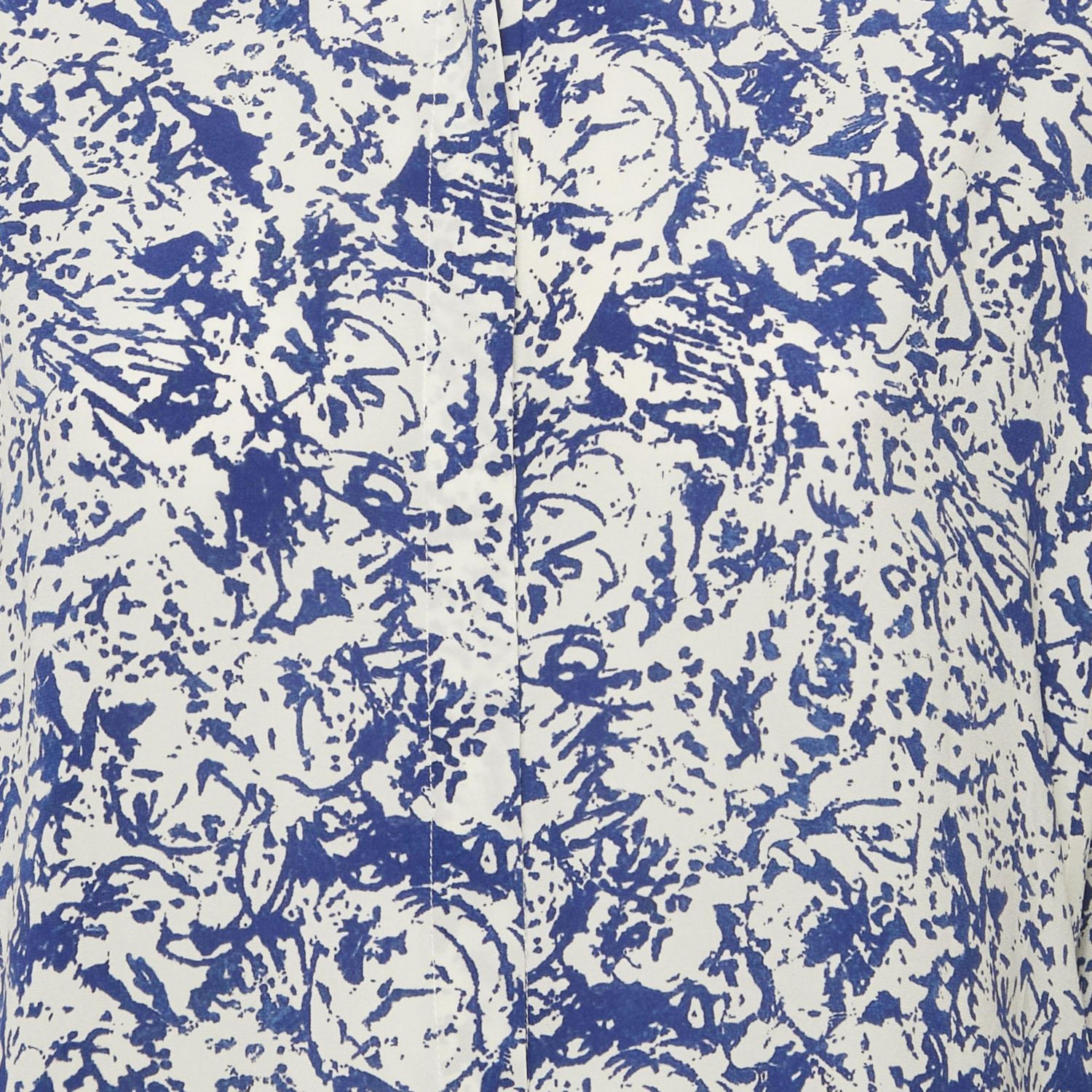 Women's White/blue Printed Silk Button Front Cade Top