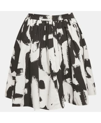 Women's Black/white Abstract Print Cotton Pleated Short Skirt