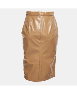 Women's Beige Synthetic Split Hem Pencil Skirt