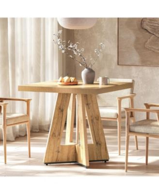 Square Dining Table for 4, 31.5-Inch Small Kitchen Table with Pedestal Base, Farmhouse Wooden Dinner Table